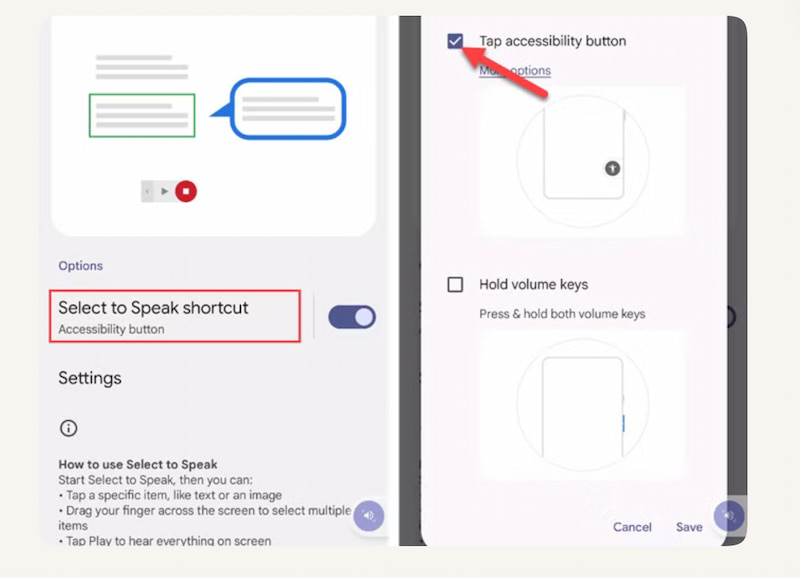 Select to Speak Shorcut Activate