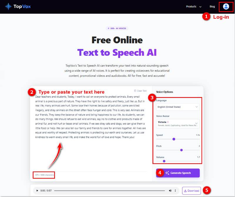 Topvox Online Text to Speech AI