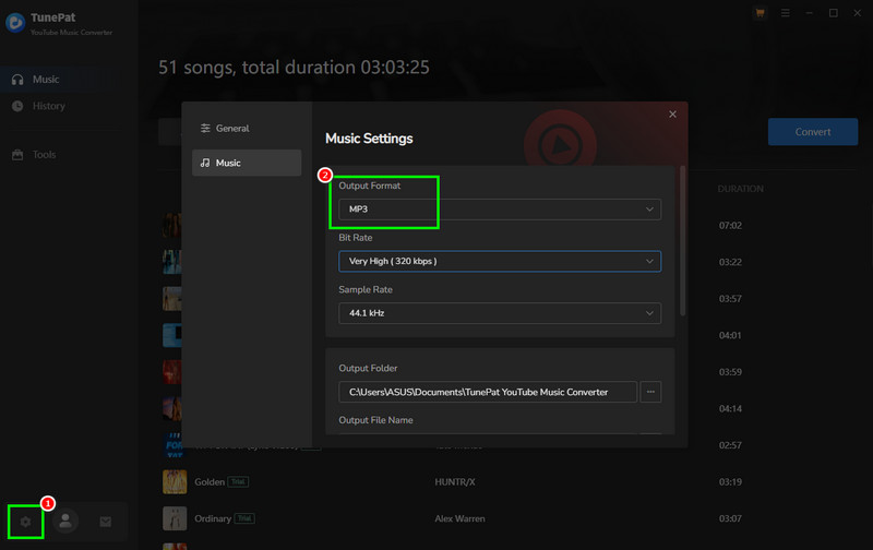 Settings Format Tunepat