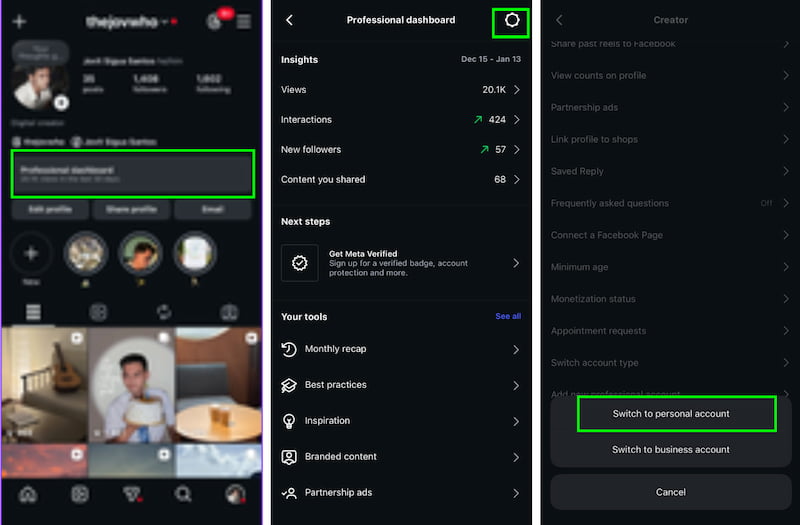 Switch Business to Personal