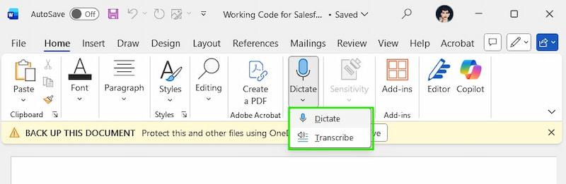 Dictation Feature Microsoft Word