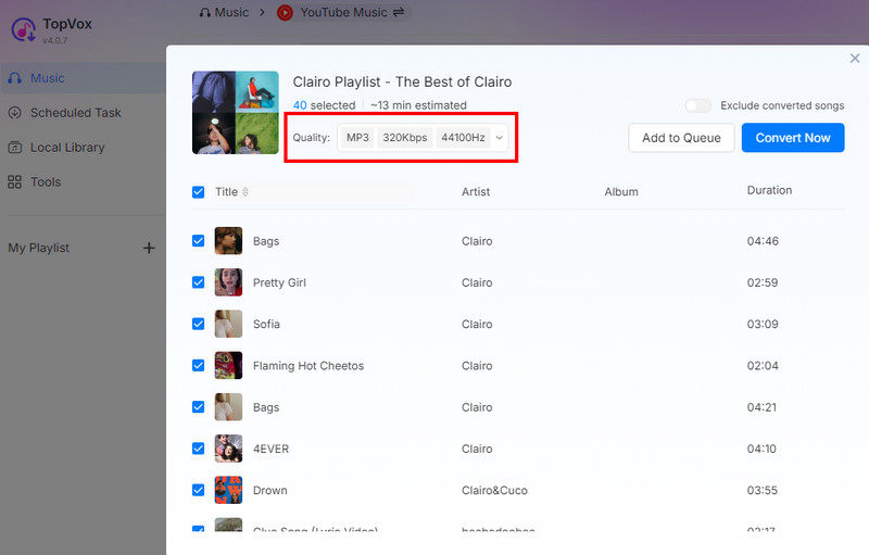 Select Format Quality Sample Rate Topvox