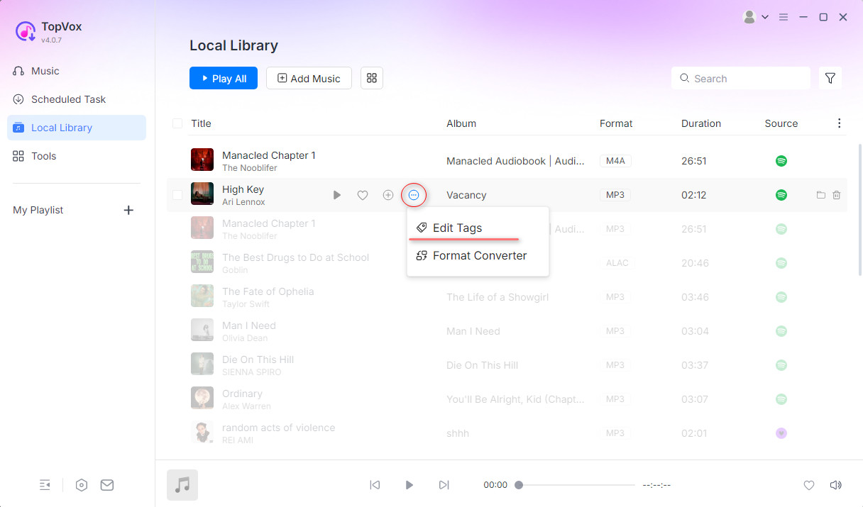 Find Edit Tags in Local Library