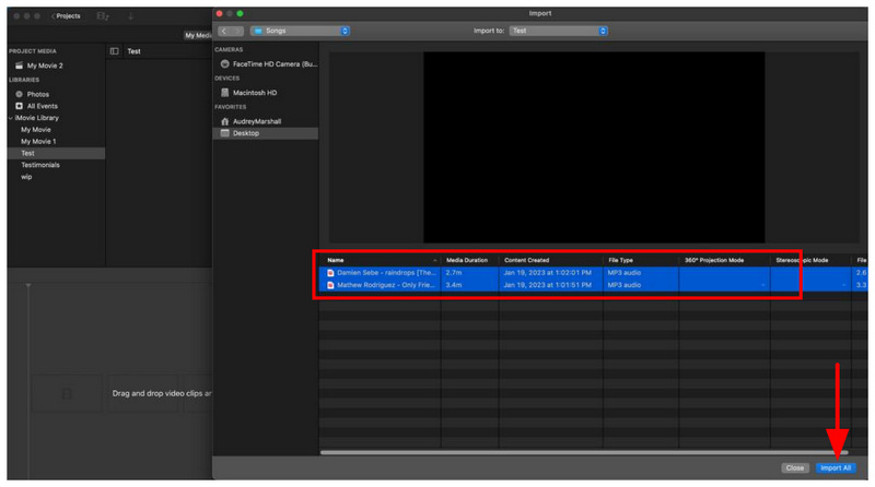 Imovie Import Select Media Import