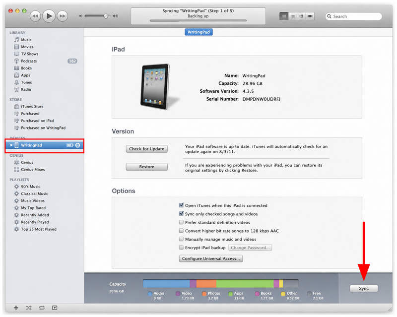 Sync Ipod Start Syncing