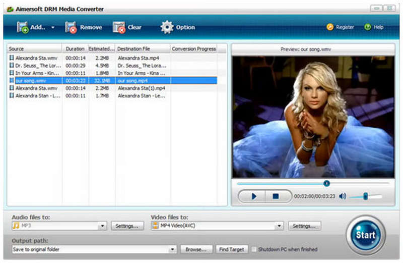 Aimersoft DRM Media Converter Interface