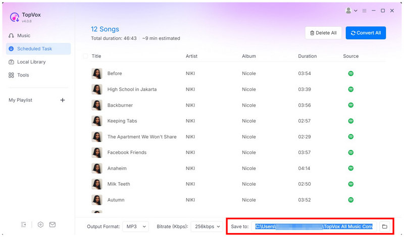 Topvox All Music Converter Save Location